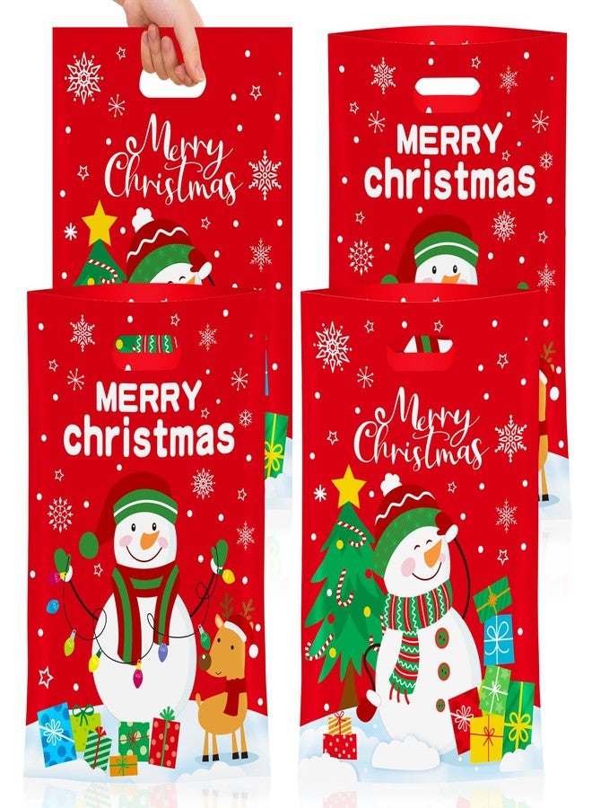PERFQU 50 Pcs Christmas Gift Bags with Handles - Merry Christmas Goodie Bags, Cute Snowman Plastic Treat Candy Goody Cookie Snack Favor Tote Bag for Winter Xmas Holiday Christma Party Favors Supplies - Image 1